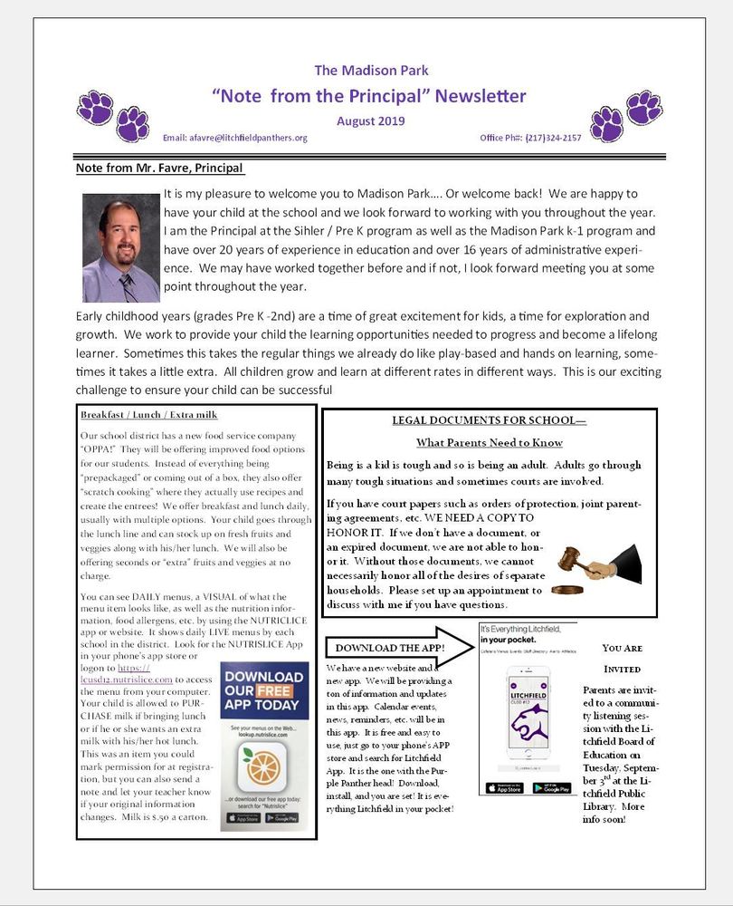 First page of Principal Newsletter