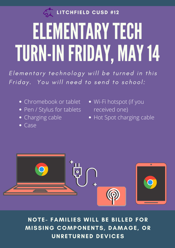 Tech Turn in For Elementary Schools Friday, May 14