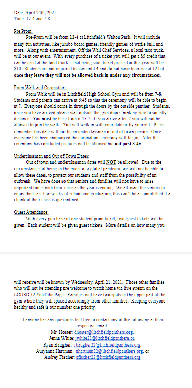 PROM INFORMATION